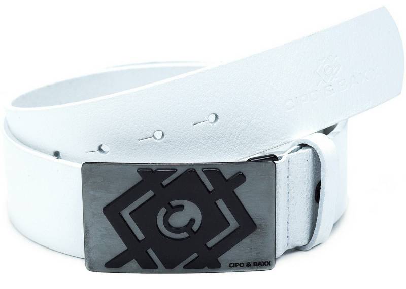 Cipo & Baxx Ledergürtel Herren Gürtel BA-C44856 White 100cm x 4,8cm (1-St) markante Metallschnalle und Logo von Cipo & Baxx