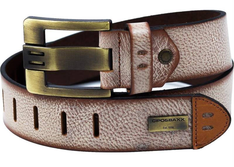 Cipo & Baxx Ledergürtel Herren Gürtel BA-CG106 Brown 90cm x 4,7cm (1-St) im eleganten Look mit Metall Patch von Cipo & Baxx