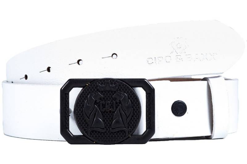 Cipo & Baxx Ledergürtel Herren Gürtel BA-CG145 White 95cm x 3,8cm (1-St) mit Edler Schnalle und Logo von Cipo & Baxx