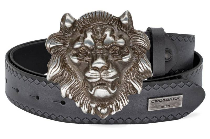 Cipo & Baxx Ledergürtel Herren Gürtel BA-CG196 (1-St) Metall Patch und Schnalle mit Löwenkopf von Cipo & Baxx
