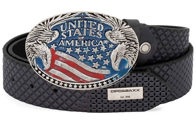 Cipo & Baxx Ledergürtel Herren Gürtel BA-CG197 (1-St) Schnalle in USA-Optik und Metall Patch von Cipo & Baxx