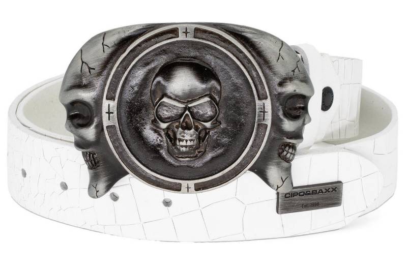 Cipo & Baxx Ledergürtel Herren Gürtel BA-CG198 (1-St) mit Totenkopf Schnalle und Metall Patch von Cipo & Baxx