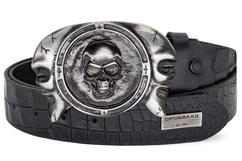 Cipo & Baxx Ledergürtel Herren Gürtel BA-CG198 mit Totenkopf Schnalle und Metall Patch von Cipo & Baxx