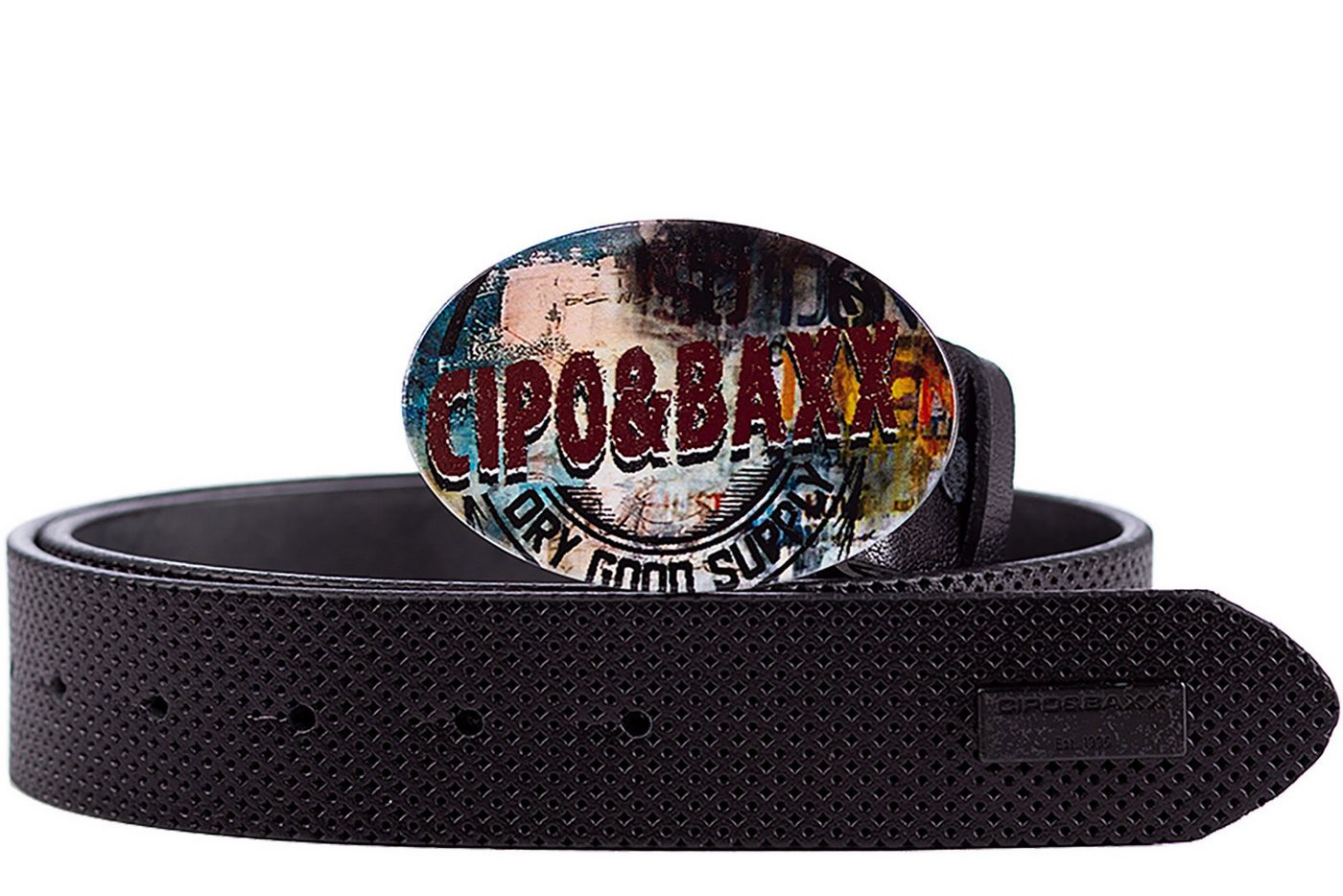 Cipo & Baxx Ledergürtel Herren Gürtel BA-CG206 Black 100cm x 3,8cm (1-St) Gepunktet mit bunter Schnalle von Cipo & Baxx