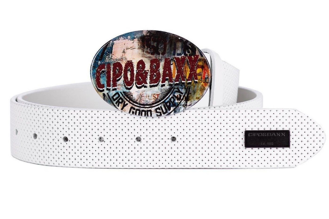 Cipo & Baxx Ledergürtel Herren Gürtel BA-CG206 White 85cm x 3,8cm (1-St) Gepunktet mit bunter Schnalle von Cipo & Baxx