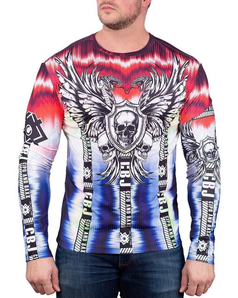 Cipo & Baxx Longsleeve Herren Longsleeve BA-CL484 mit Schriftzügen und markantem Moiré-Effekt von Cipo & Baxx
