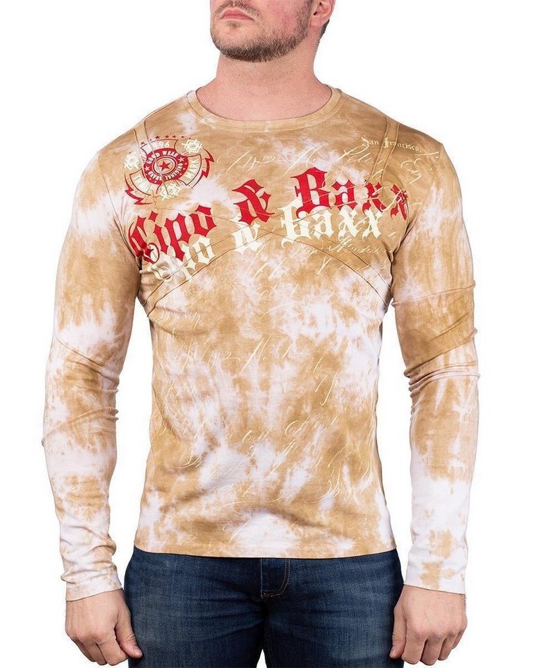Cipo & Baxx Longsleeve Herren regular fit Hemd BA-CL489 Markenschriftzug auf der Brust von Cipo & Baxx