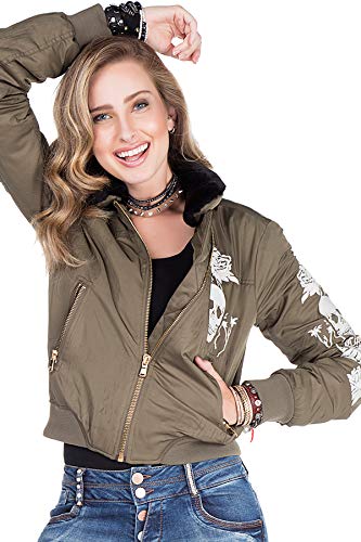 Cipo & Baxx Outdoorjacke Winterjacke Freizeitjacke Wasserdicht Yakuza Stil Bomber-Bikerjacke Fellkragen Gothic-Totenkopf Motiv Jacke Khaki L von Cipo & Baxx