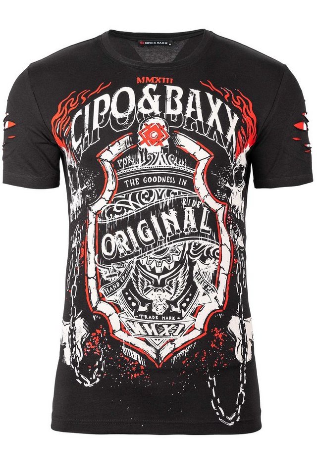 Cipo & Baxx Print-Shirt Extravagantes Kurzarm T-Shirt BA-CT772 (1-tlg) im Ghost Rider Style mit Totenkopf von Cipo & Baxx