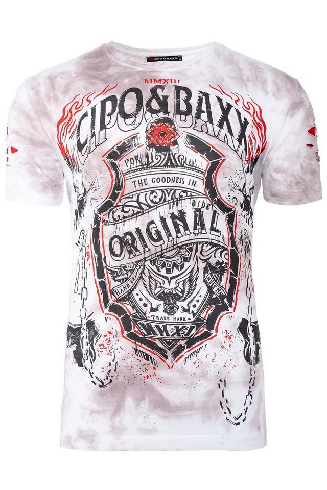 Cipo & Baxx Print-Shirt Herren Regular Fit T-Shirt BA-CT772 White S im Ghost Rider Style mit Totenkopf von Cipo & Baxx