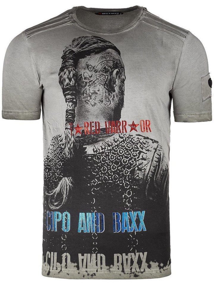 Cipo & Baxx Print-Shirt Auffälliges Kurzarm Shirt BA-CT412 (1-tlg) mit Wikinger Print von Cipo & Baxx