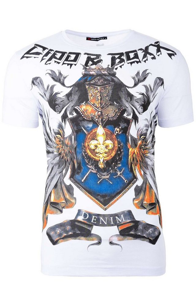 Cipo & Baxx Print-Shirt Slim Fit Kurzes Hemd BA-CT743 White XL Ritter Rüstung Print von Cipo & Baxx