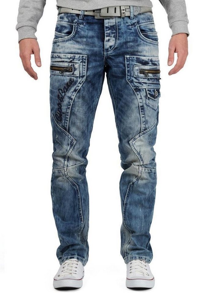 Cipo & Baxx Regular-fit-Jeans Herren Hose BA-C1178 mit Verzierungen und Reißverschlüssen von Cipo & Baxx