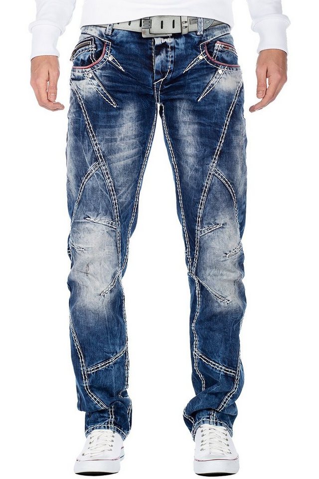 Cipo & Baxx Regular-fit-Jeans Hose BA-CD563 mit dicken Ziernähten und Waschung von Cipo & Baxx