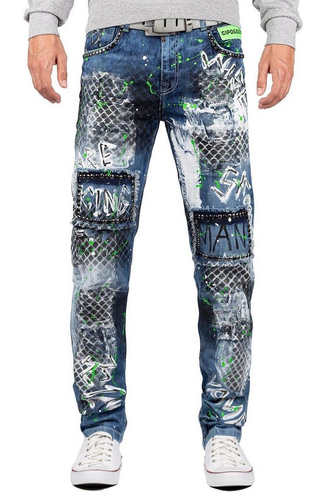 Cipo & Baxx Regular-fit-Jeans Hose BA-CD591 Blau W31/L34 (1-tlg) besonderes Design mit Nieten von Cipo & Baxx