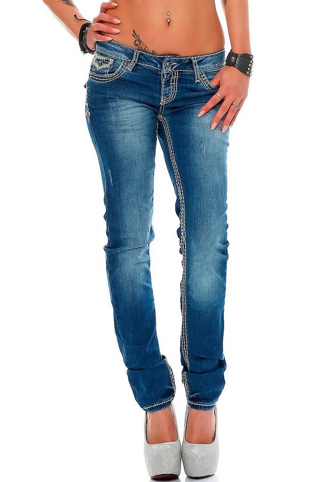 Cipo & Baxx Regular-fit-Jeans Cipo & Baxx Damen Jeans BA-WD201 Low Waist mit dicken Nähten von Cipo & Baxx