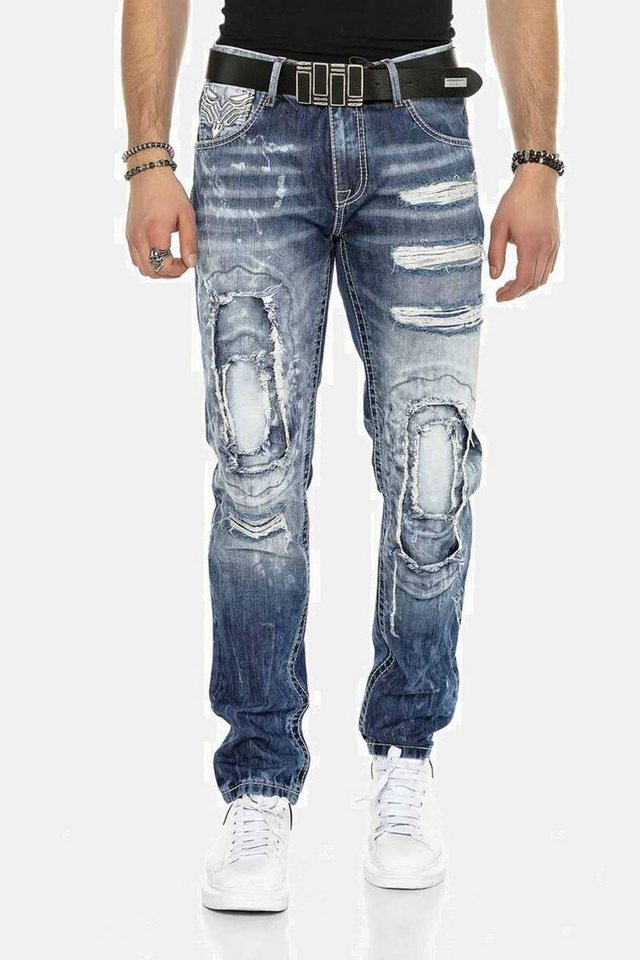 Cipo & Baxx Regular-fit-Jeans DENIM bequeme Jeans im ausgefallenen Lagen-Design, CD611 von Cipo & Baxx