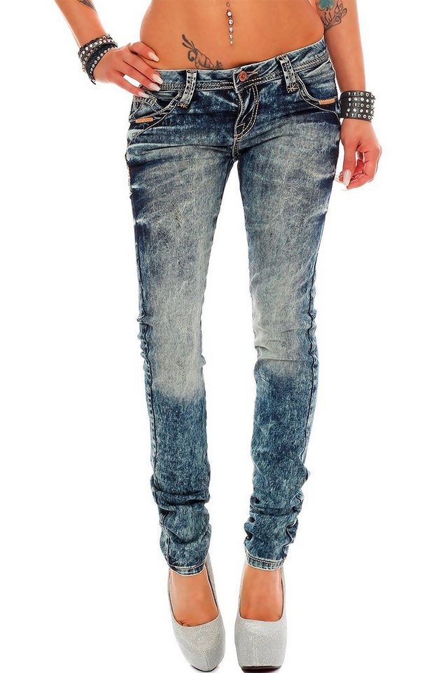 Cipo & Baxx Regular-fit-Jeans Low Waist Hose BA-WD222 (1-tlg) Coole Waschung Verzierte Gesäßtaschen von Cipo & Baxx
