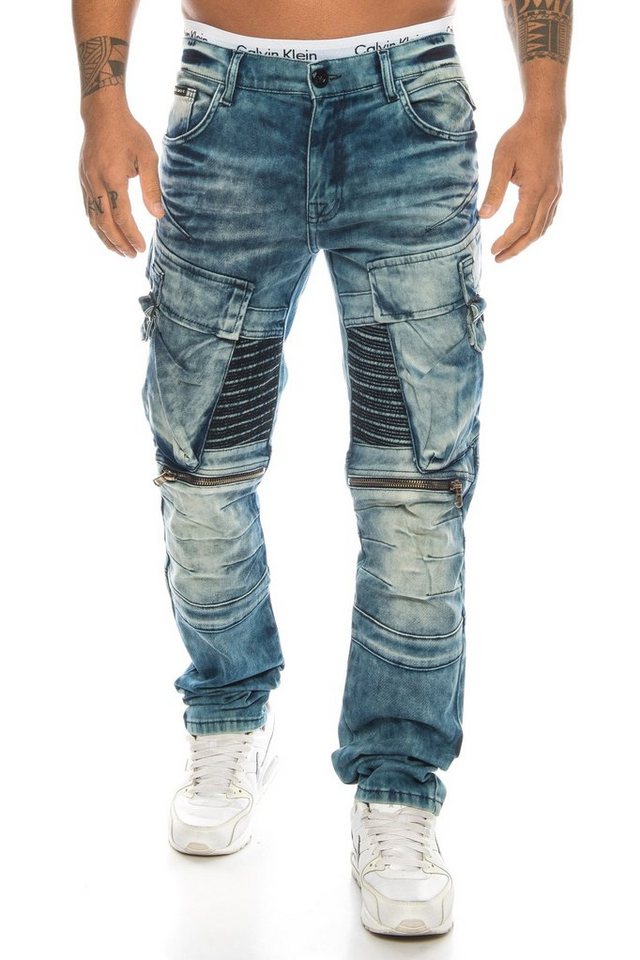 Cipo & Baxx Regular-fit-Jeans Herren Jeans Hose mit aufwendigen Details im Cargo Style Aufwendiges Design mit Nahtverzierungen und vielen Details von Cipo & Baxx