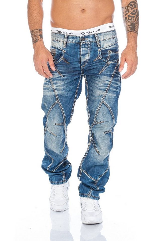 Cipo & Baxx Regular-fit-Jeans Herren Jeans Hose mit ausgefallener Nahtstruktur Jeanshose mit aufwendiger Nahtverzierung und stylischer Waschung von Cipo & Baxx