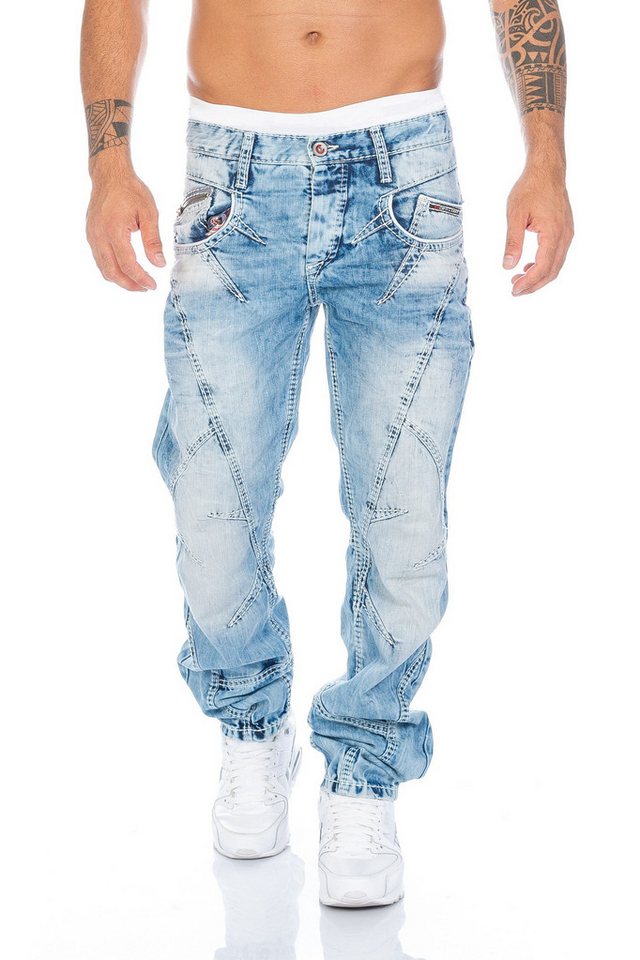 Cipo & Baxx Regular-fit-Jeans Herren Jeans Hose mit ausgefallener Nahtstruktur Jeanshose mit aufwendiger Nahtverzierung von Cipo & Baxx