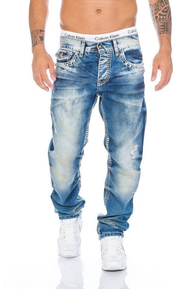 Cipo & Baxx Regular-fit-Jeans Herren Jeans Hose mit dicken Nähten und außergewöhnlichem Design Jeans mit weißen dicken Nähten und viele Details von Cipo & Baxx