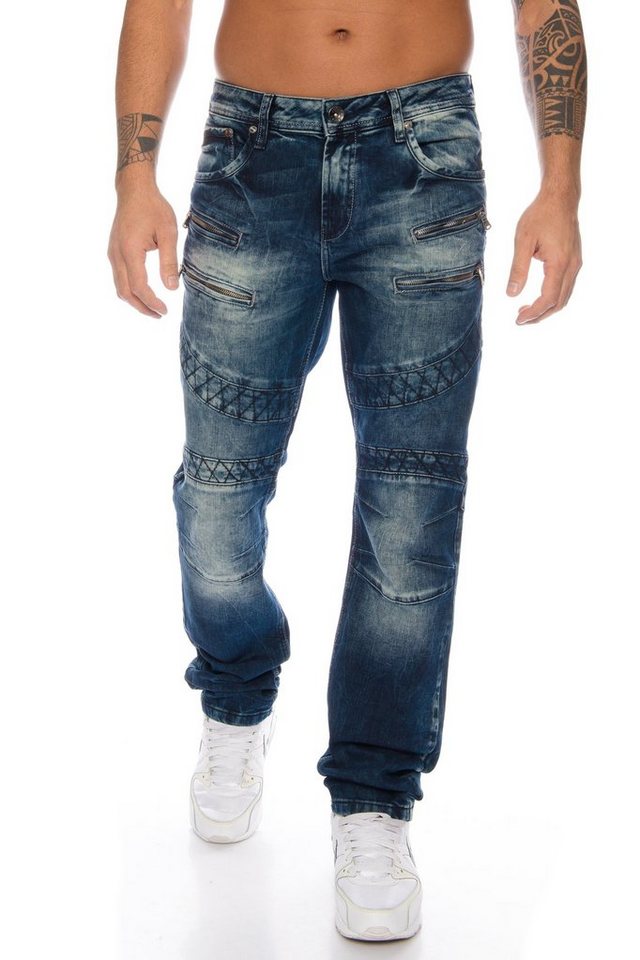 Cipo & Baxx Regular-fit-Jeans Herren Jeans Hose mit extravagantem Nahtdesign Jeanshose mit dicken Nähten designt, Zierreißverschlüsse auf der Vorderseite von Cipo & Baxx