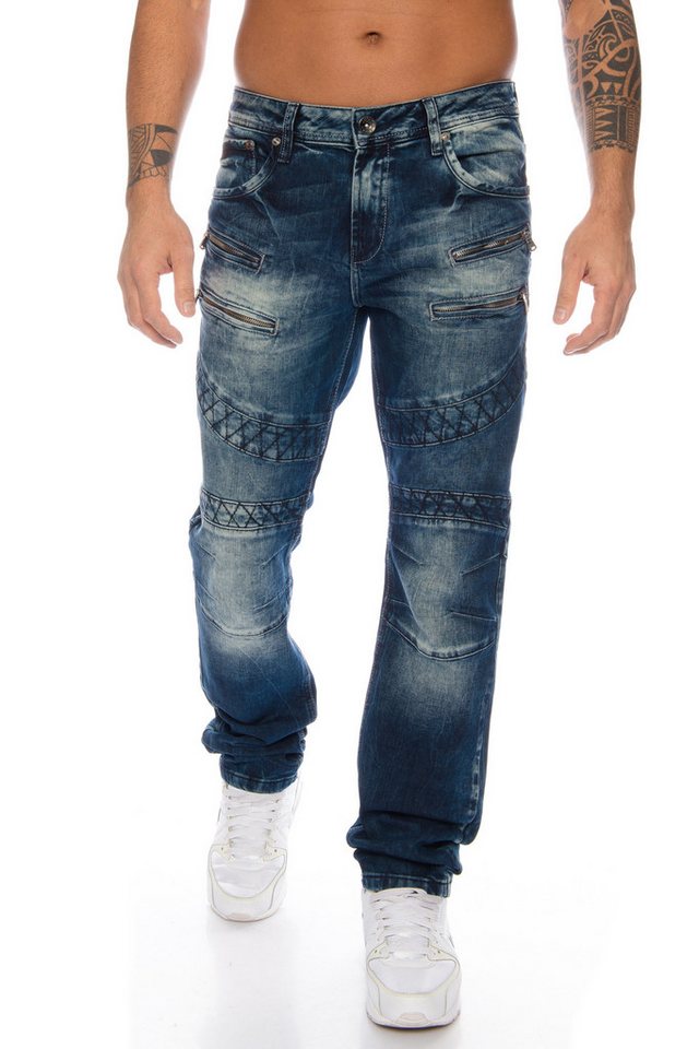 Cipo & Baxx Regular-fit-Jeans Herren Jeans Hose mit extravagantem Nahtdesign Zierreißverschlüsse auf der Vorderseite von Cipo & Baxx