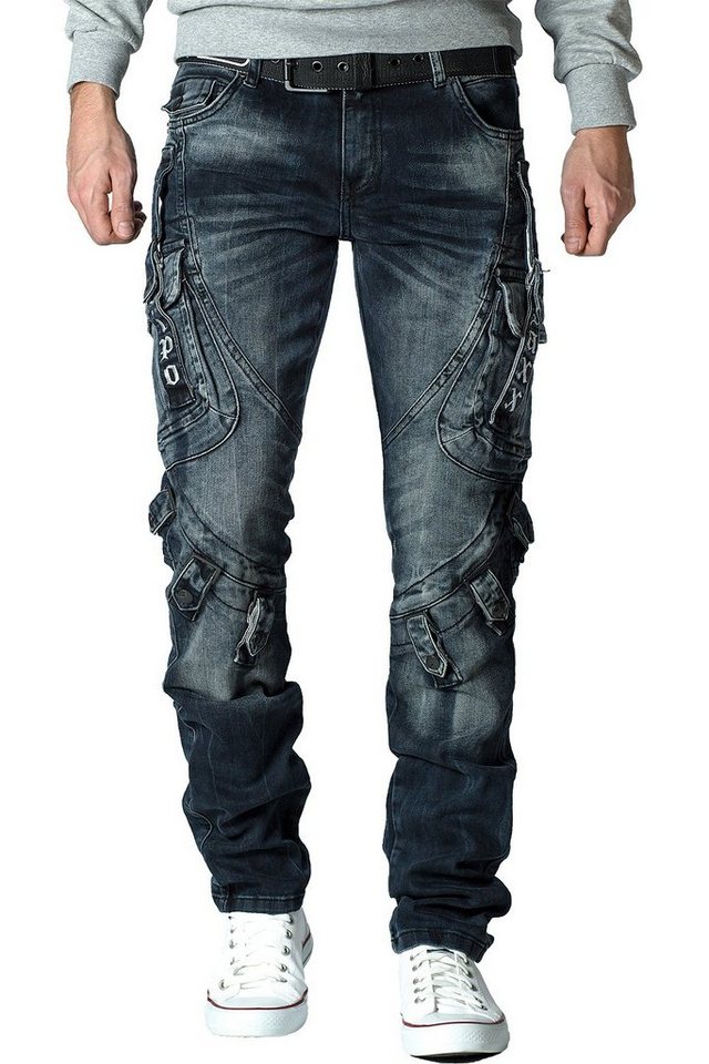 Cipo & Baxx Regular-fit-Jeans Herren regular fit Hose Stonewashed BA-CD440 Blue W34/L36 (1-tlg) mit Ziernähten auf der Rückseite und Cipo & Baxx Schriftzug von Cipo & Baxx