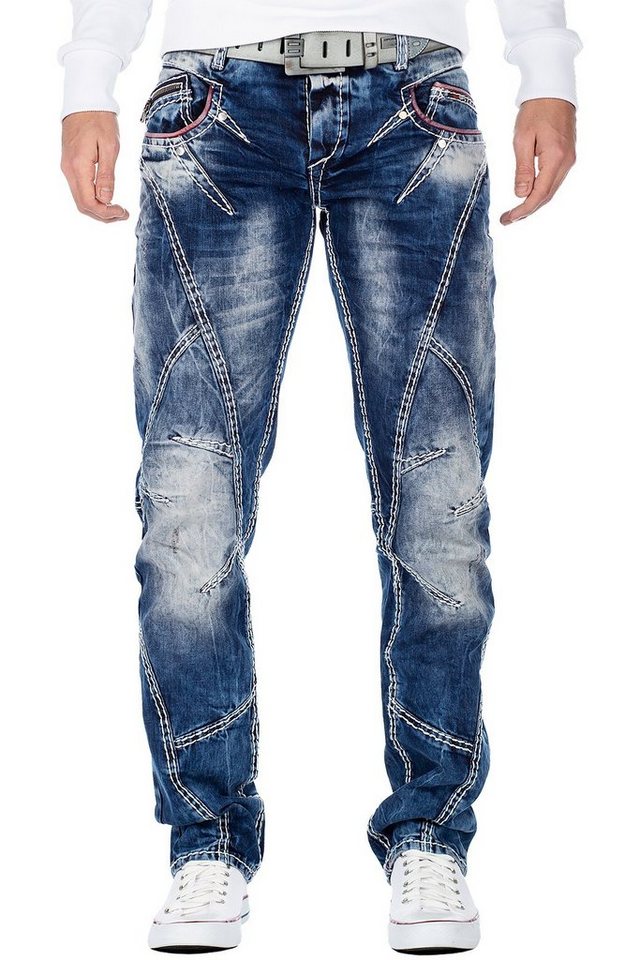 Cipo & Baxx Regular-fit-Jeans Herren regular fit Hose Stonewashed BA-CD563 Blue W32/L32 (1-tlg) mit dicken Ziernähten und Waschung von Cipo & Baxx