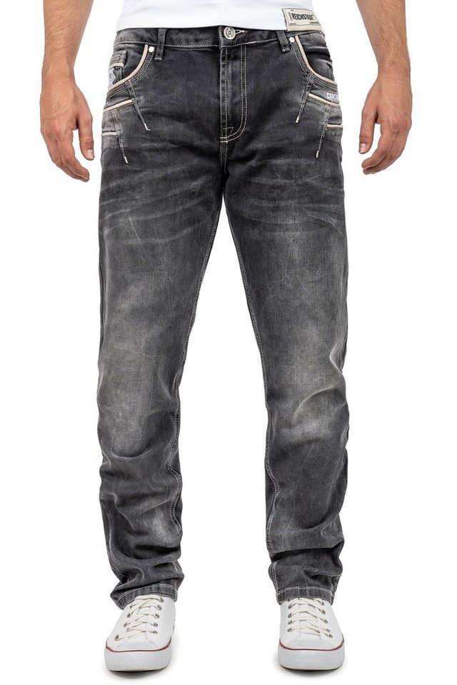 Cipo & Baxx Regular-fit-Jeans Herren straight fit Hose Stonewashed BA-CD719 Black W30/L32 (1-tlg) mit Lässiger Stonewashed Waschung von Cipo & Baxx