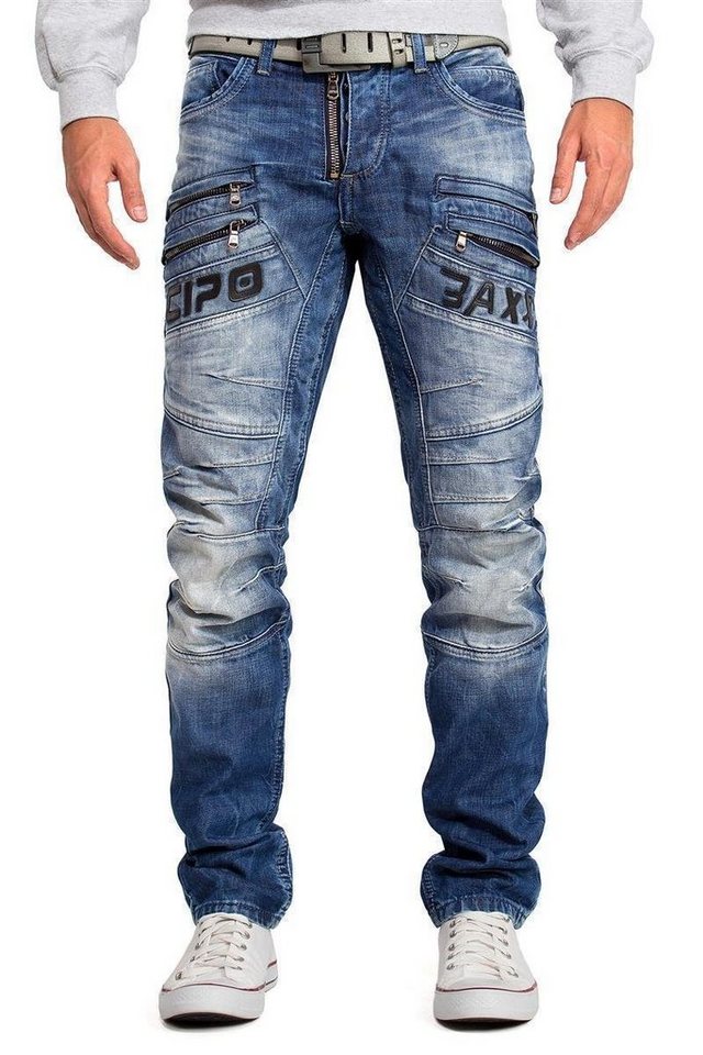 Cipo & Baxx Regular-fit-Jeans Hose BA-CD491 Blau W30/L34 (1-tlg) Bikerstyle von Cipo & Baxx