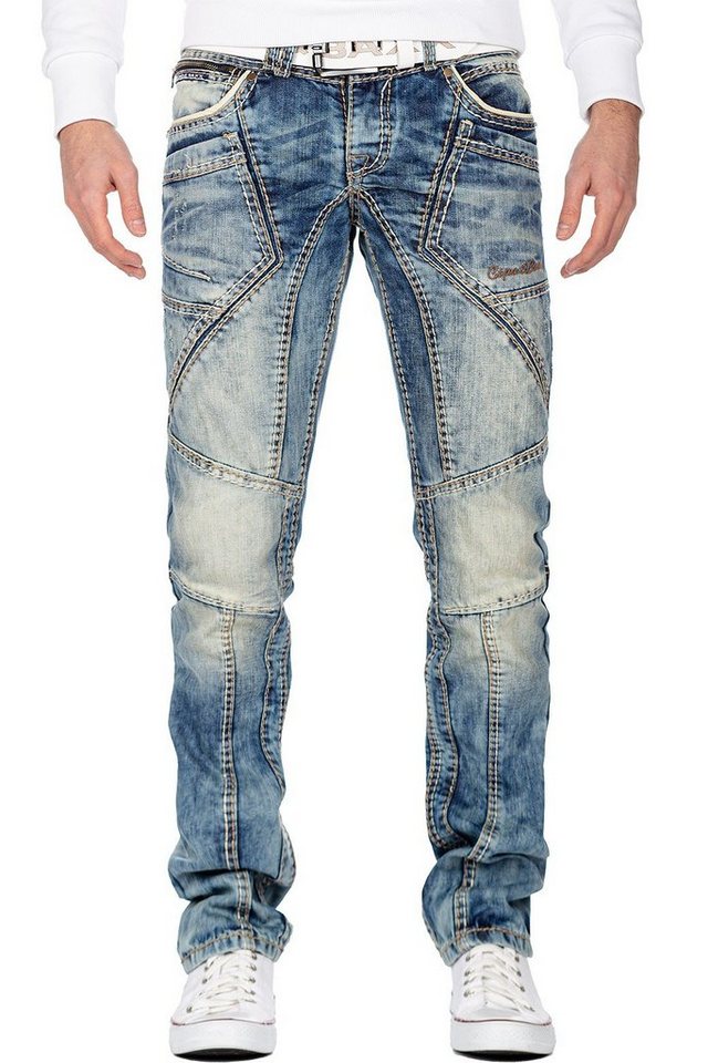 Cipo & Baxx Regular-fit-Jeans Hose BA-CD535 Blau W36/L32 (1-tlg) mit dicken Kontrastnähten als Applikation von Cipo & Baxx