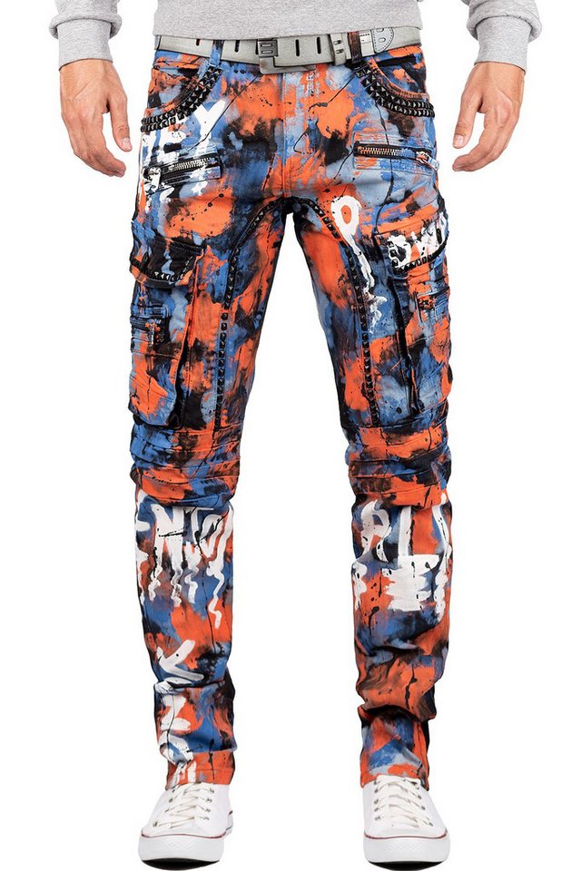 Cipo & Baxx Regular-fit-Jeans Herren regular fit Hose Stonewashed BA-CD587 (1-tlg) Auffällige Verzierungen mit Strasssteinen, Nieten und Glitzer-Effekt von Cipo & Baxx