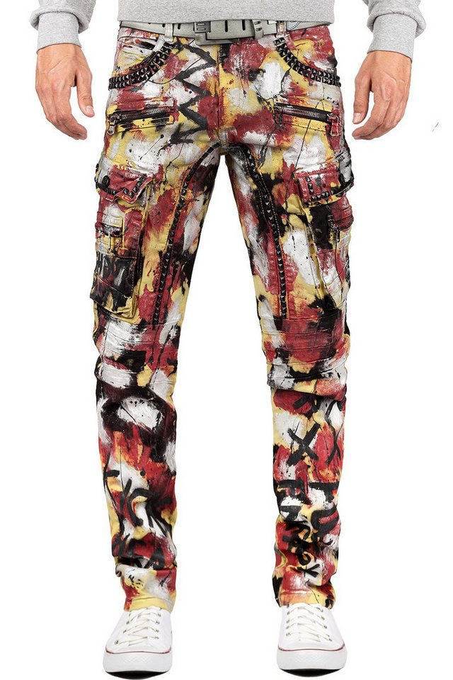 Cipo & Baxx Regular-fit-Jeans Herren regular fit Hose Stonewashed BA-CD587 (1-tlg) Auffällige Verzierungen mit Strasssteinen, Nieten und Glitzer-Effekt von Cipo & Baxx