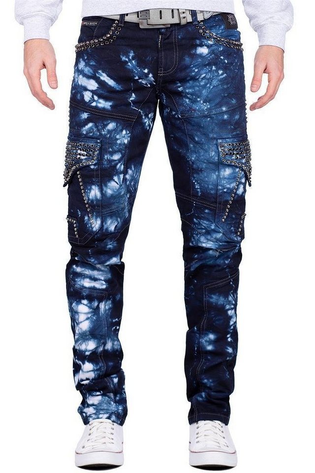 Cipo & Baxx Regular-fit-Jeans Hose BA-CD677 Blau W38/L34 (1-tlg) mit Strasssteinen im Cargo Style von Cipo & Baxx