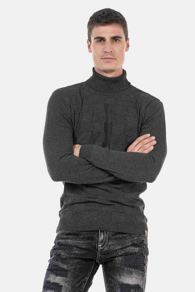 Cipo & Baxx Rollkragenpullover Pullover (1-tlg) mit kariertem Strickmuster, CP241 von Cipo & Baxx