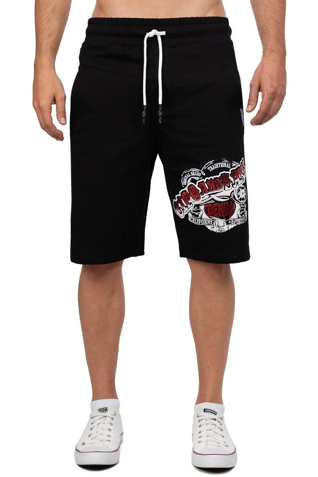 Cipo & Baxx Sweatshorts Herren Regular Fit Kurze Hose Mid Waist BA-CK274 auffälliger Frontprint im Tattoo-Style von Cipo & Baxx