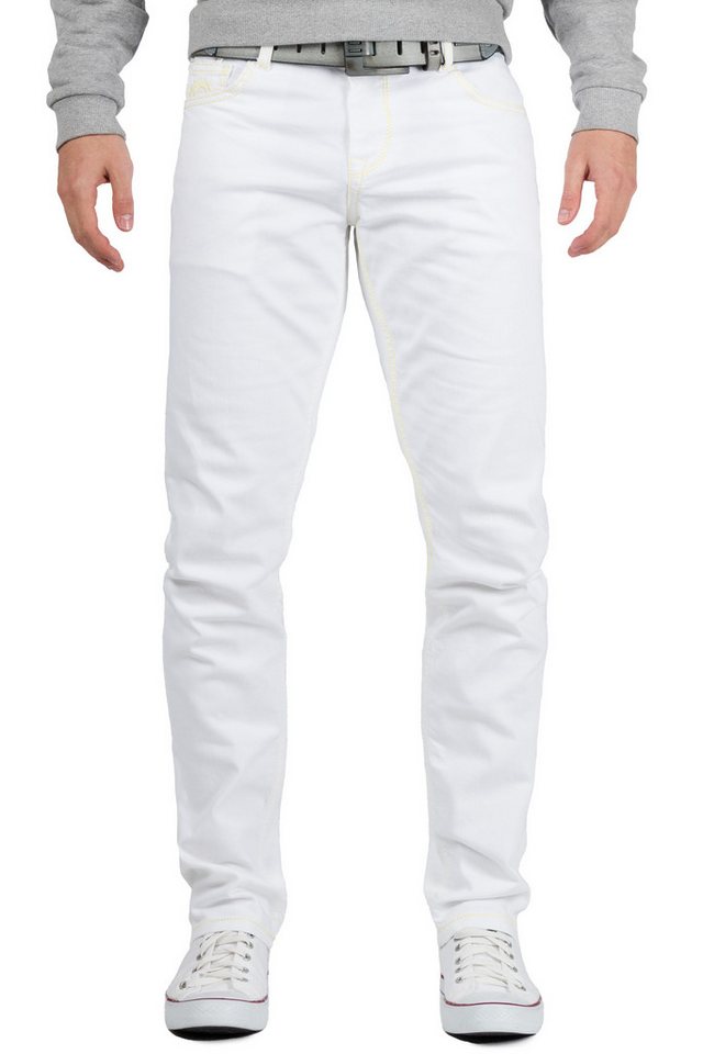 Cipo & Baxx Slim-fit-Jeans Herren regular fit Hose Mid Waist BA-CD319C White W31/L34 in Weiß mit Beigen Kontrastnähten von Cipo & Baxx