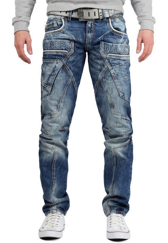 Cipo & Baxx Slim-fit-Jeans Herren Hose BA-CD391 mit Verzierungen und Schriftzug von Cipo & Baxx