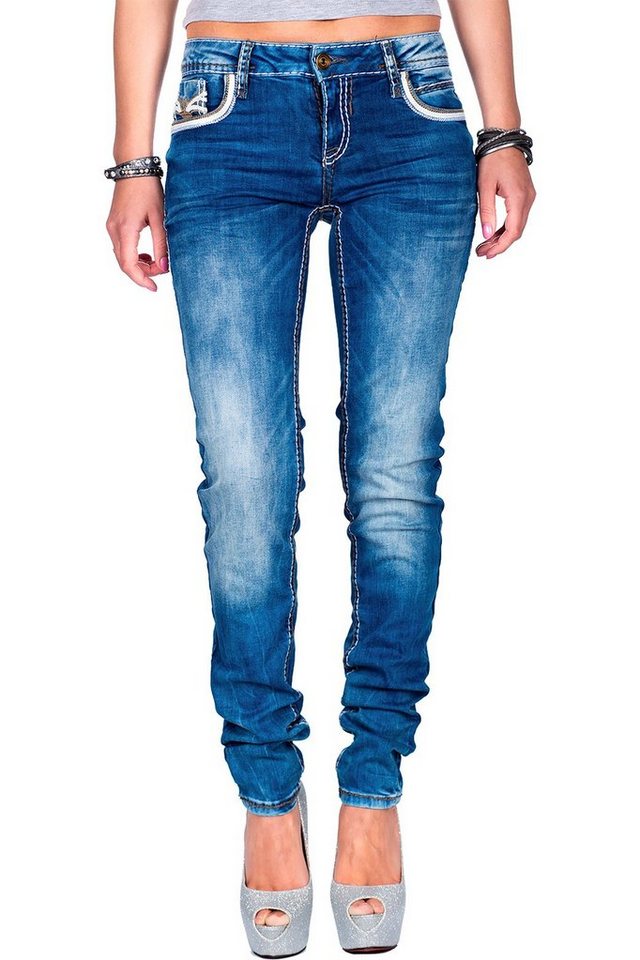 Cipo & Baxx Slim-fit-Jeans Damen Hose BA-WD343 mit dicken Nähten und Verzierung von Cipo & Baxx