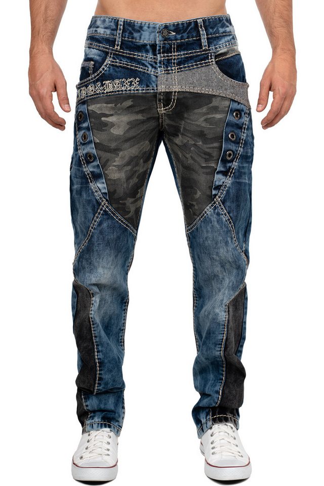 Cipo & Baxx Regular-fit-Jeans Herren Regular Fit Hose Stonewashed BA-CD894 (1-tlg) Hochwertige Bestickung von Cipo & Baxx