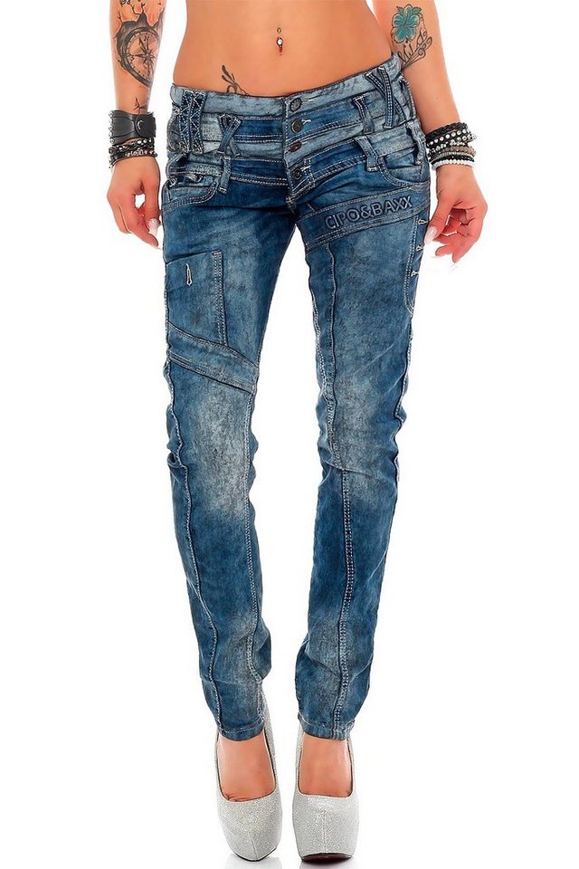 Cipo & Baxx Regular-fit-Jeans Low Waist Hose BA-WD245 (1-tlg) mit Ziernähten und Markenlogo Stonewashed Cipo & Baxx Regular-fit-Jeans Low Waist Hose BA-WD245 (1-tlg) mit Ziernähten und Markenlogo Stonewashed von Cipo & Baxx