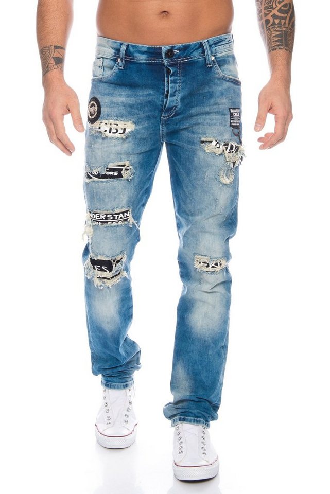 Cipo & Baxx Slim-fit-Jeans Herren Destroyed Jeans Hose inklusive Schlüsselband von Cipo & Baxx