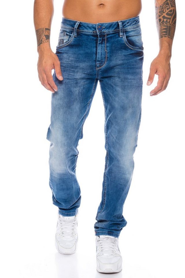 Cipo & Baxx Slim-fit-Jeans Herren Jeans Hose im casual Look mit dezenten dicken Nähten Dezente dicke Nähte von Cipo & Baxx