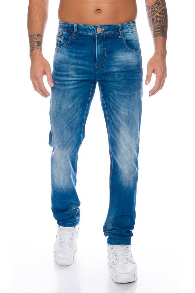 Cipo & Baxx Slim-fit-Jeans Herren Jeans Hose im dezenten Look mit dicken Nähten Hochwertige Nahtverzierung und perfekter Tragekomfort von Cipo & Baxx