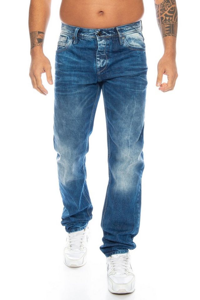 Cipo & Baxx Slim-fit-Jeans Herren Jeans Hose im stylischen casual Look mit dezenten dicken Nähten Aufwendige Verziering mit dicken Nähten von Cipo & Baxx