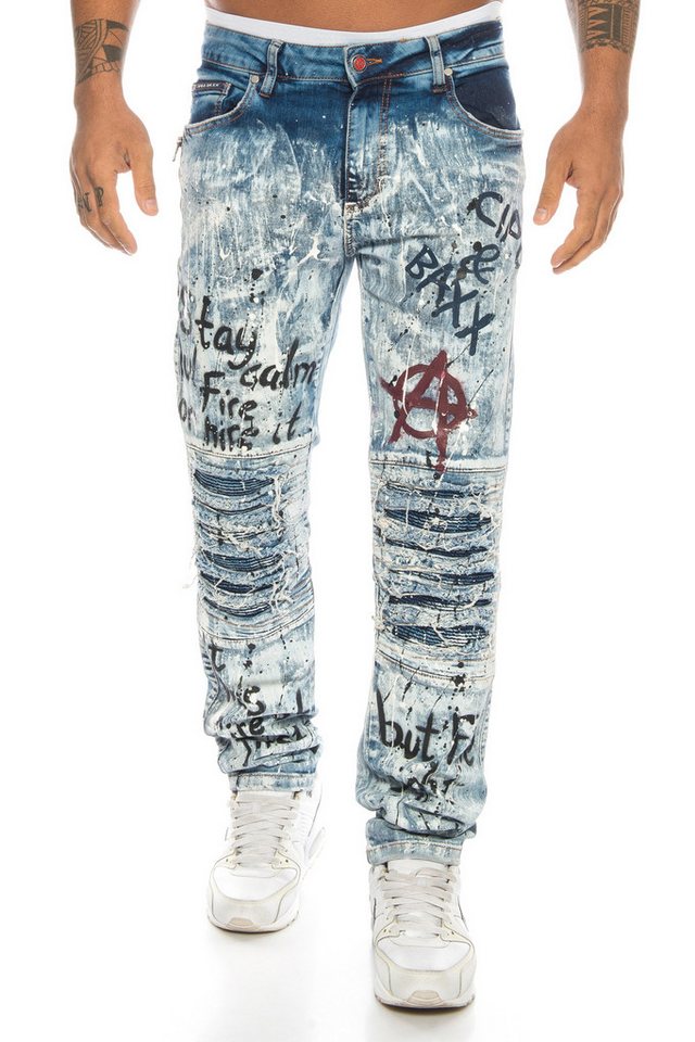 Cipo & Baxx Slim-fit-Jeans Herren Jeans Hose mit coolen Graffiti Punk Prints im used Style Graffiti Schrift von Cipo & Baxx