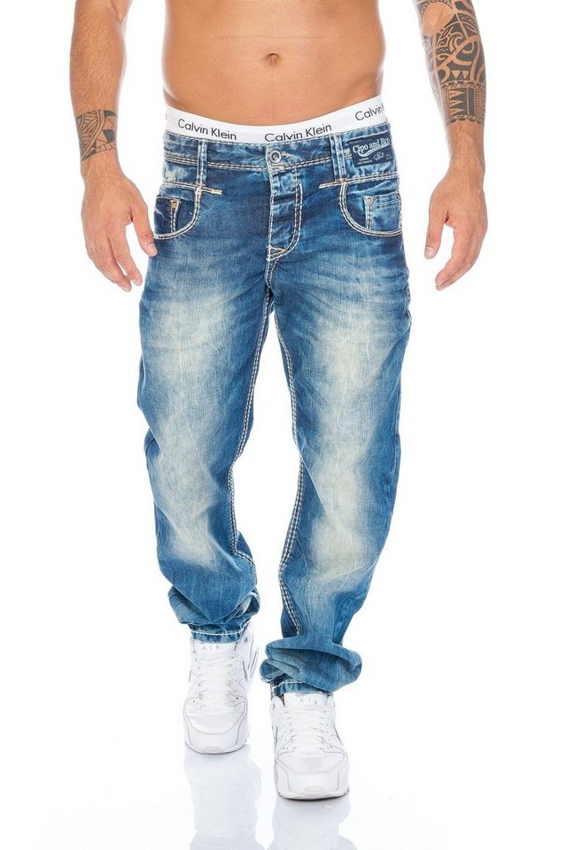 Cipo & Baxx Slim-fit-Jeans Herren Jeans Hose mit dicken Kontrastnähten von Cipo & Baxx