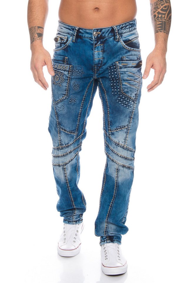 Cipo & Baxx Slim-fit-Jeans Herren Jeans Hose mit stylischem Nahtdesign Jeanshose mit extravaganter Nahtstruktur und Branding von Cipo & Baxx